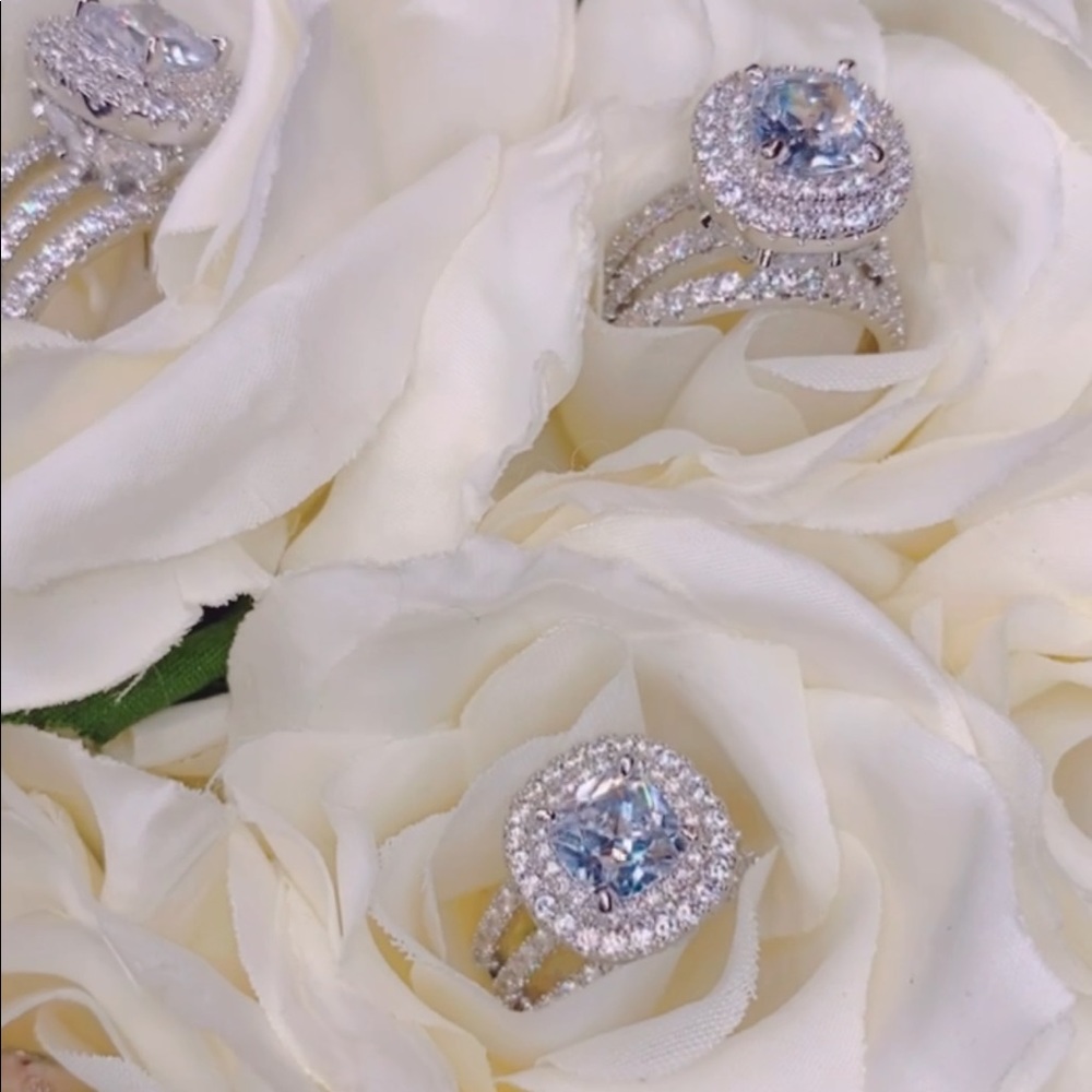 Silver diamond ring engagement style